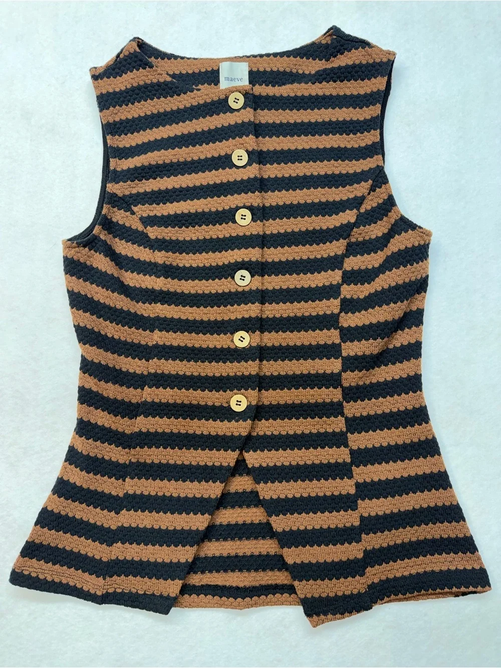 Maeve Striped Knit Button-Front Sleeveless Top - Brown & Black - Picture 4 of 9